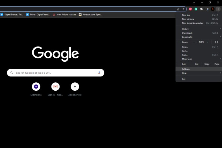 Captura de tela do menu de três pontos do Google Chrome.