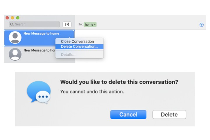مکالمه Messages را در مک حذف کنید.
