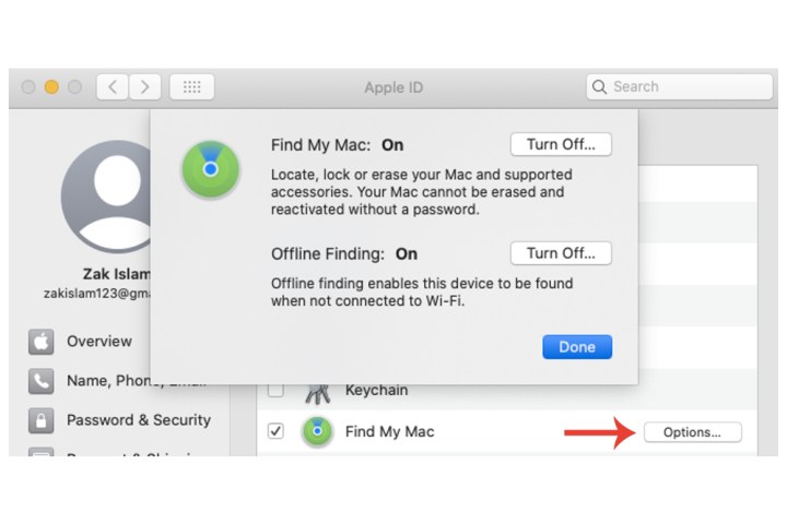 Find My Mac offline search feature on Mac.