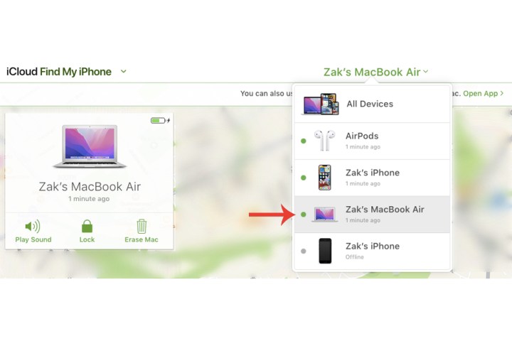 The Find My feature for Find My Mac via Apple’s iCloud website.
