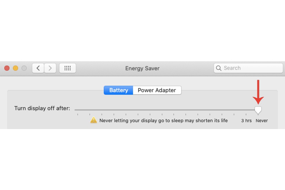 The timing slider for turning off a MacBook's display.