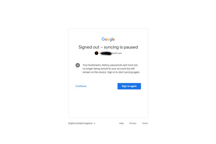 Screenshot of confirmation for signing out of all Google accounts.