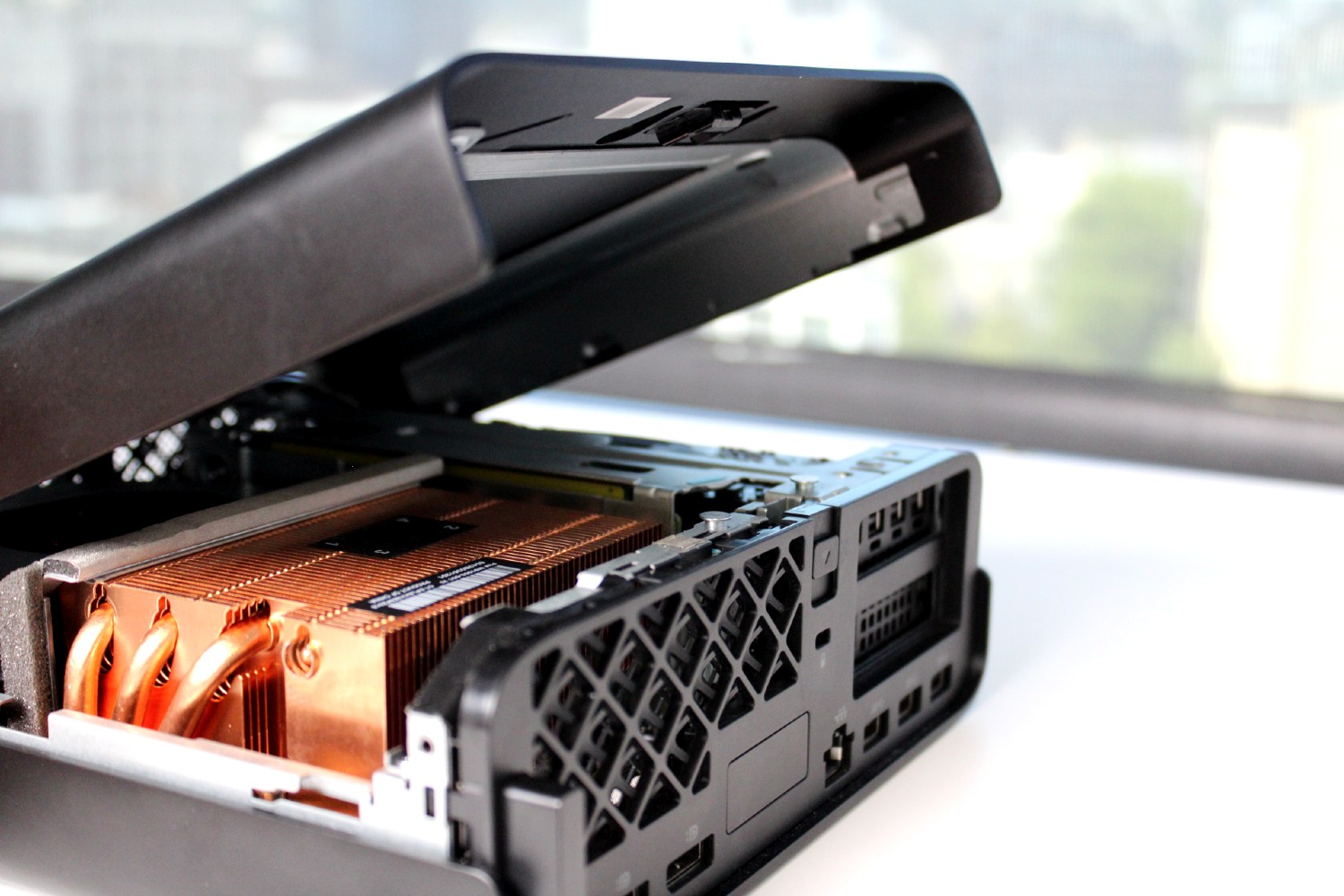 The HP Z2 G9 Workstation, opened up to reveal internals.