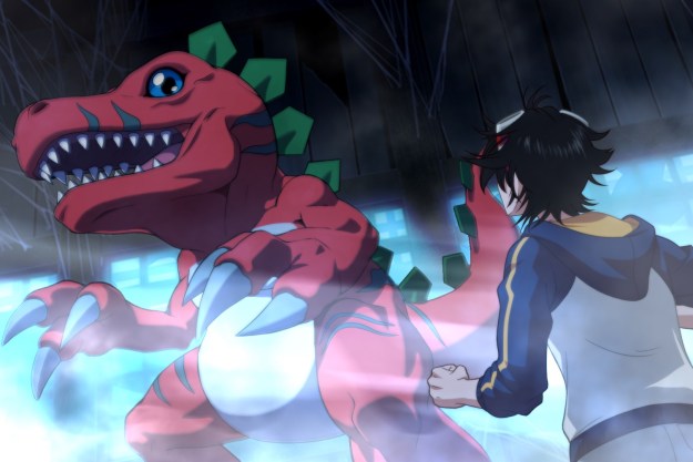 Takuma looking to Tyranomon in Digimon Survive.