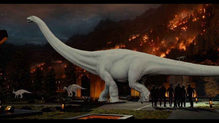 Uma imagem inicial de efeitos visuais de um dinossauro do Jurassic World Dominion.