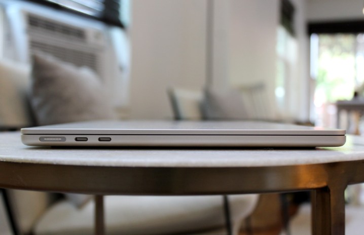 The side of a MacBook Air showing the ports.