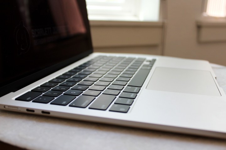 The keyboard and trackpad of the MacBook Air.