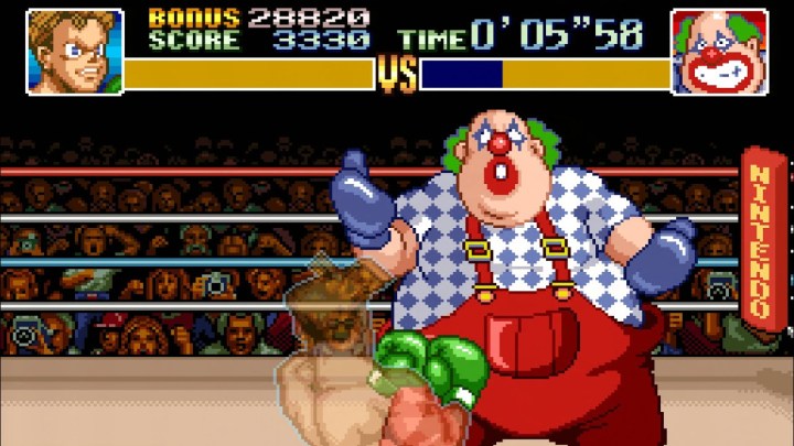 Little Mac fighting Mad Clown in Super Punch-Out!!