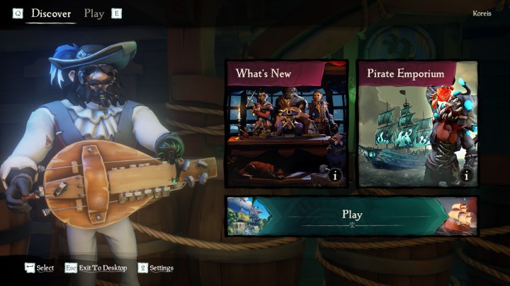 The season 7 main menu in Sea of Thieves, offering chance to play or purchase itenms