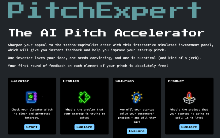 A screenshot of the Pitchexpert website