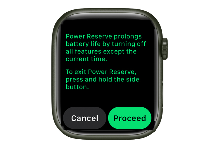 Botón de confirmación de la reserva de energía del Apple Watch.