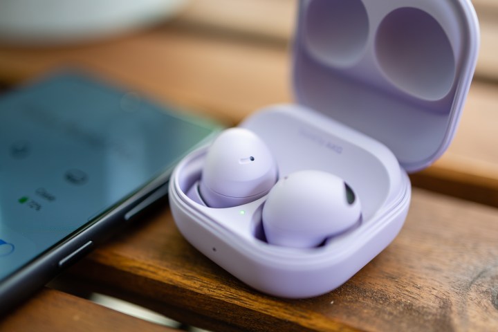 The Samsung Galaxy Buds 2 Pro and their charging case.