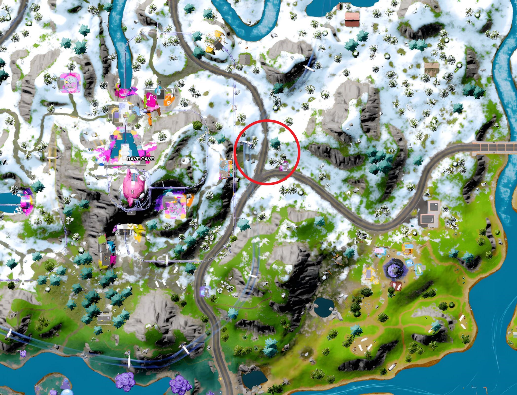 Mapa de localização contendo sementes de realidade em Fortnite.