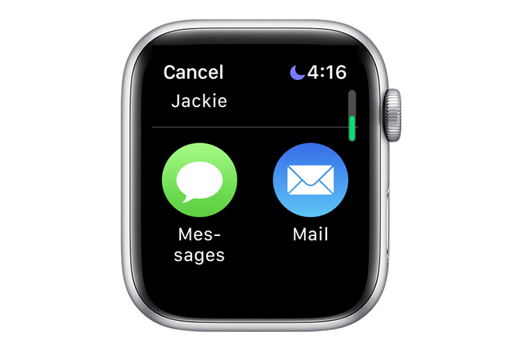 Opciones de contactos de Apple Watch.
