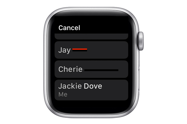 Lista de contactos de Apple Watch.