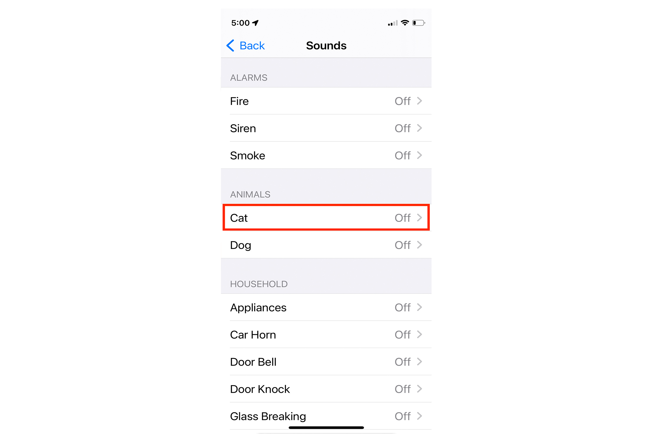 Lista de sonidos de reconocimiento de sonido de iPhone.