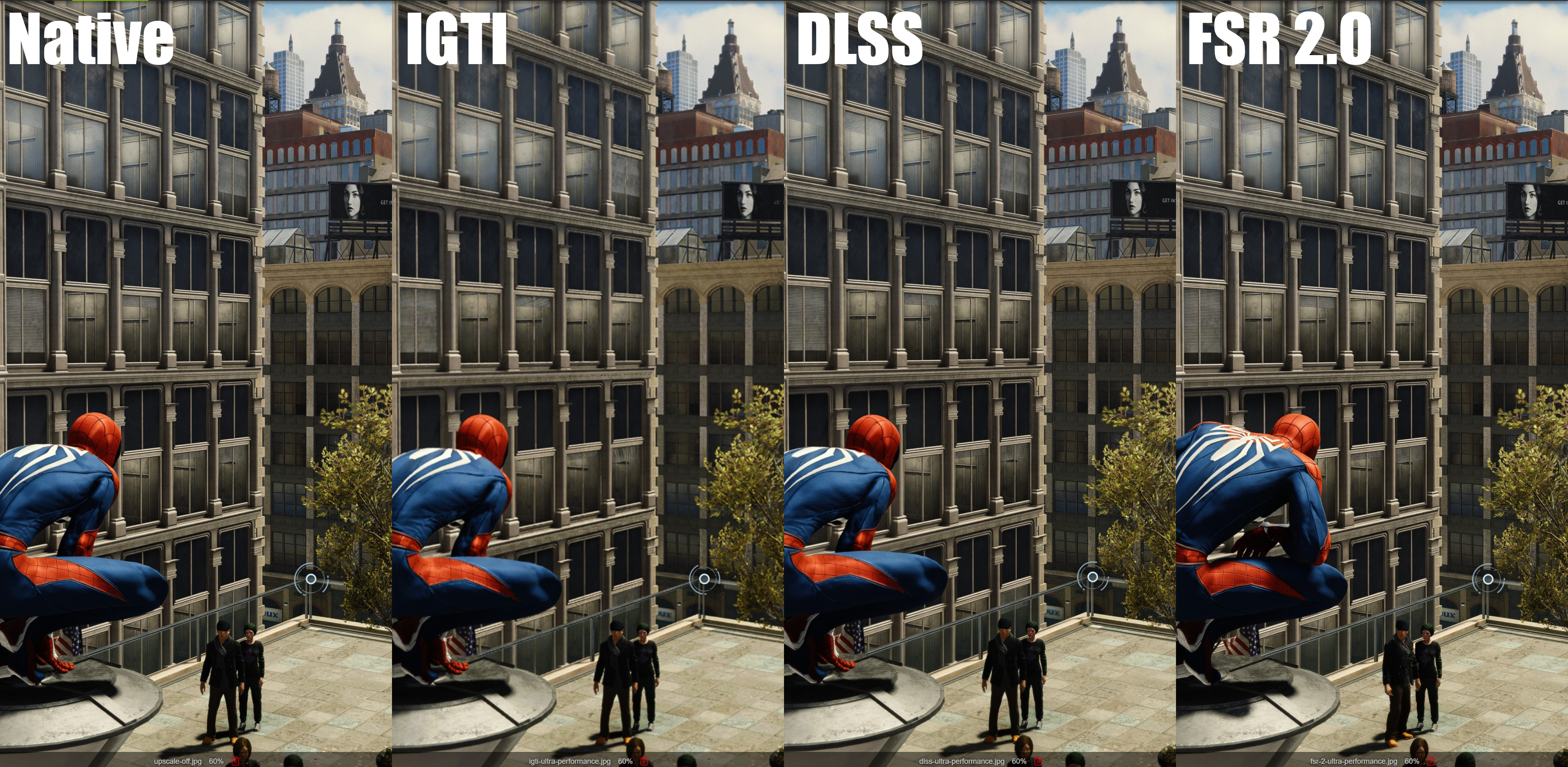 Comparação de upscaling no Homem-Aranha da Marvel.