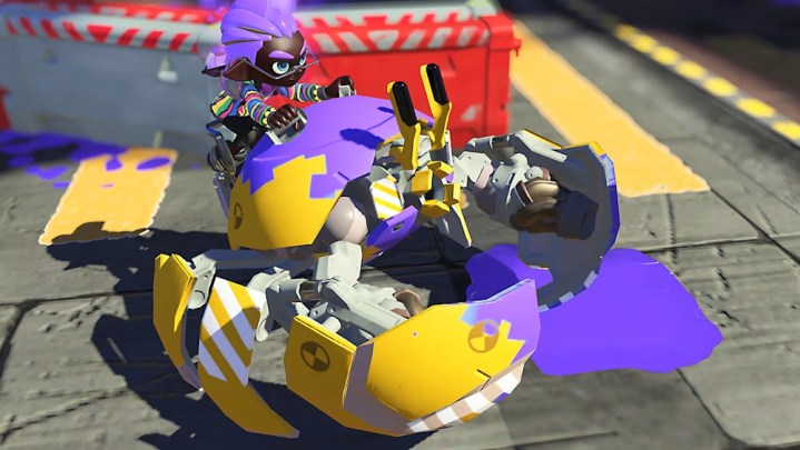 An inkling rides a crab tank in Splatoon 3.