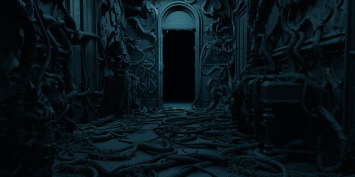 Un plan VFX de l'intérieur d'une maison effrayante de la saison 4 de Stranger Things.