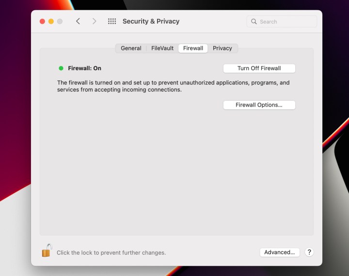 Enable the MacOS firewall.