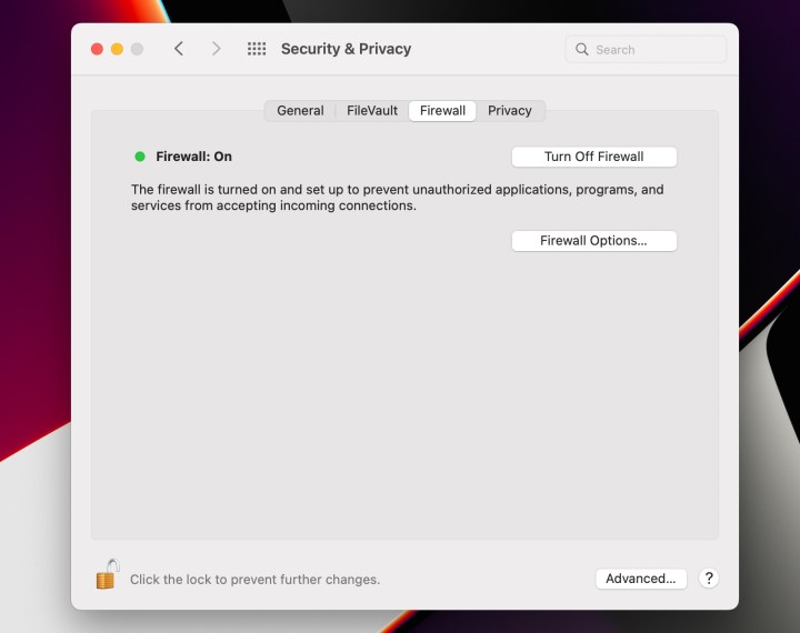 فایروال MacOS را روشن کنید.