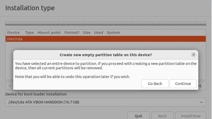 The Ubuntu partition warning pop up