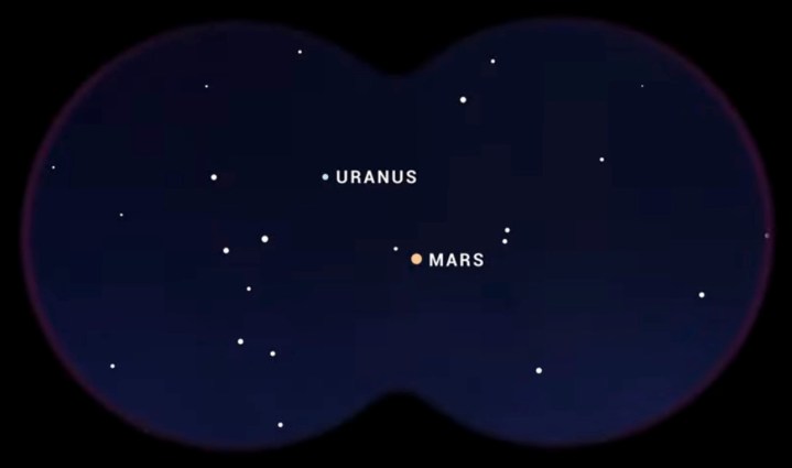 Marte apareciendo cerca de Urano en agosto.