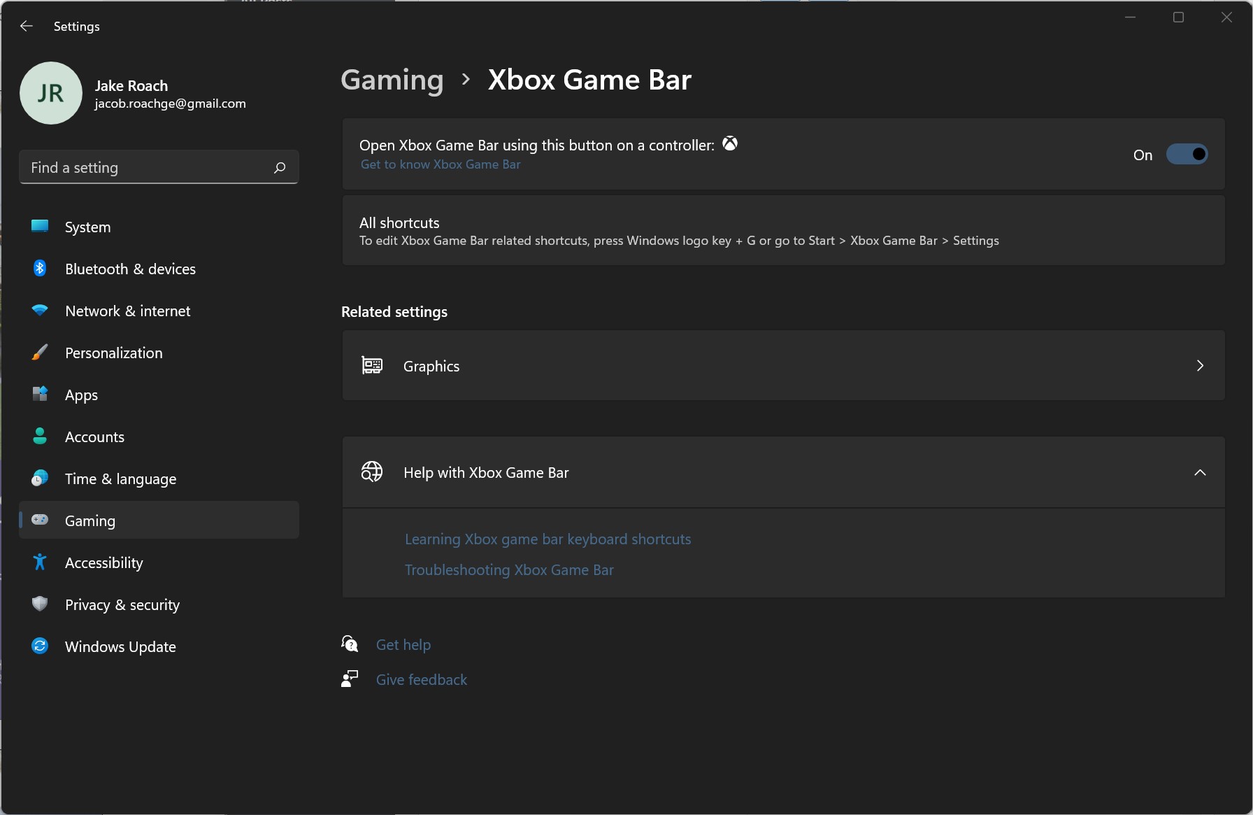 Configurações da Xbox Game Bar no Windows.