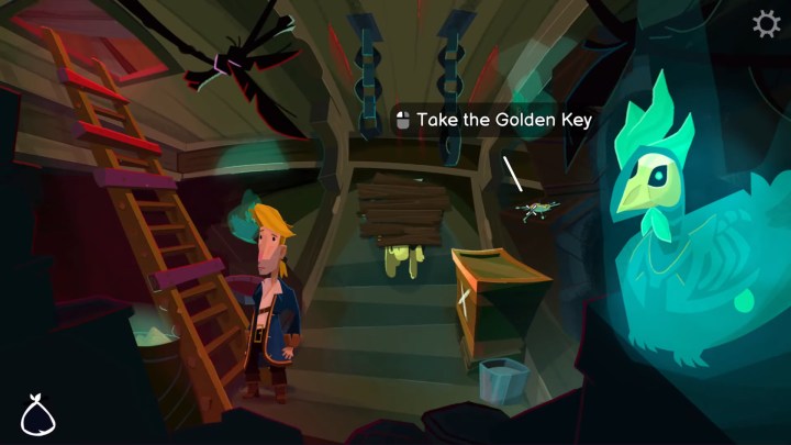 Ein goldener Schlüssel in einem Schiffsraum.