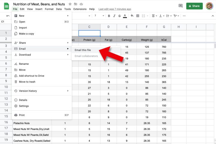 You can also share a Google Sheet via email.
