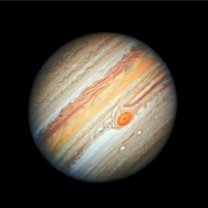 This photo of Jupiter, taken from the Hubble Space Telescope on June 27, 2019, features the Giant Red Spot, a storm the size of Earth that has been raging for hundreds of years.