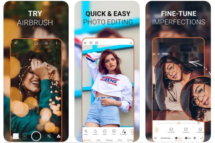 AirBrush screens with three female models.