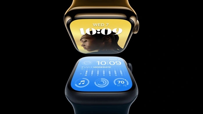 Vista dupla do Apple Watch Series 8.