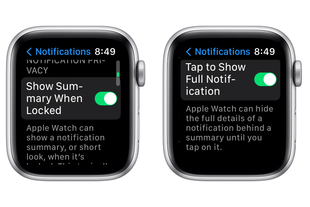 Controles de resumen de Apple Watch.