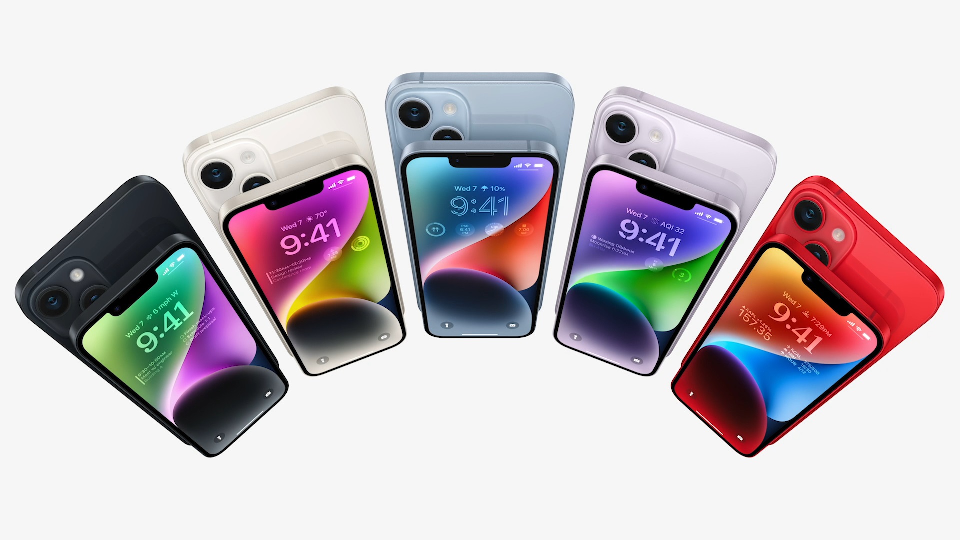 Los cinco colores del Apple iPhone 14.
