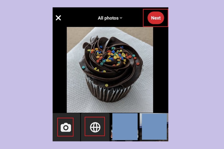 Selecting a photo for a new Pin in the Pinterest Android mobile app.