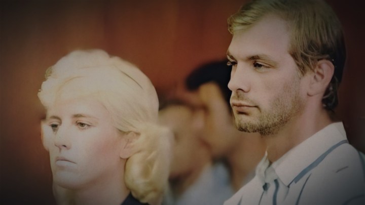 Wendy Patrickus and Jeffrey Dahmer stand next to each other in Conversations with a Killer.