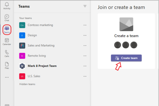 Create a team in Microsoft Teams.