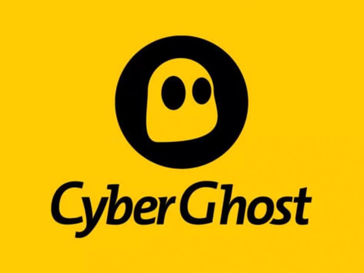 O logotipo do CyberGhost contra um fundo amarelo.