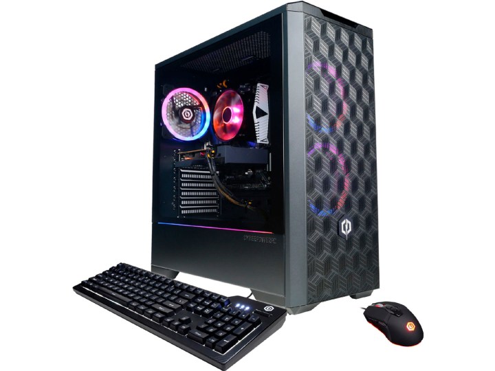 The CyberPowerPC Gamer Master gaming PC with mouse and keyboard.