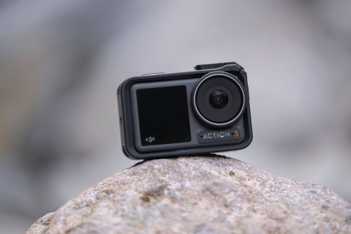 The DJI Osmo Action 3 on a boulder.