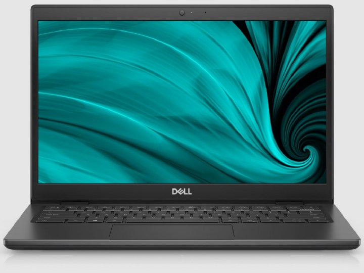 The 14-inch Dell Latitude 3420 laptop with an abstract image on its display.
