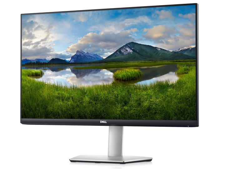 The 27-inch Dell S2721HS monitor with a landscape scene on the screen.