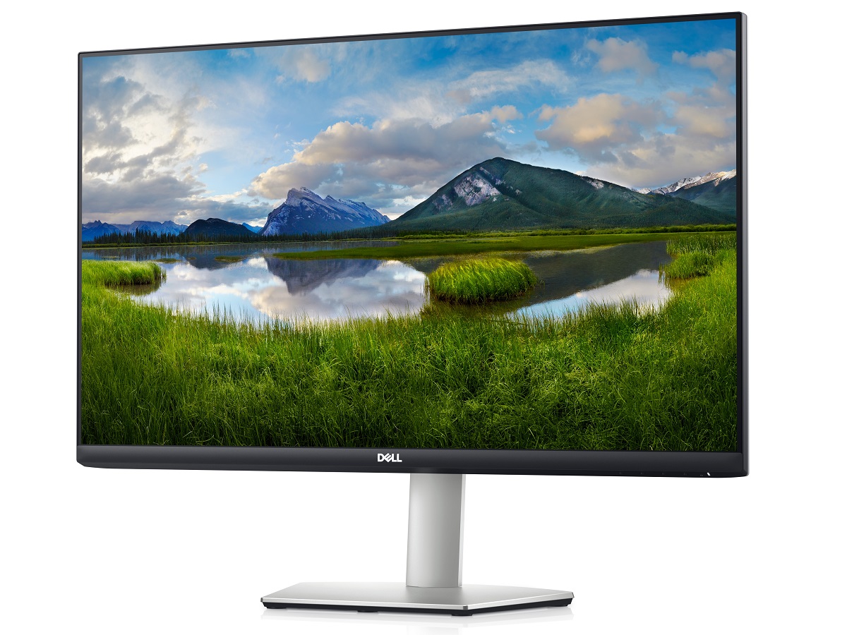 O monitor Dell S2721HS de 27 polegadas com uma cena de paisagem na tela.