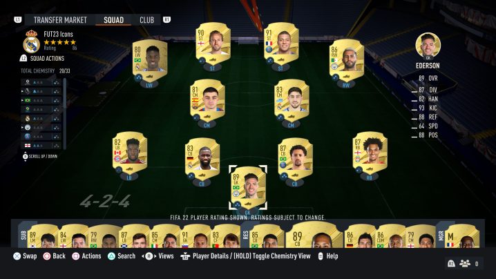 Un equipo en el modo Ultimate Team de FIFA 23.