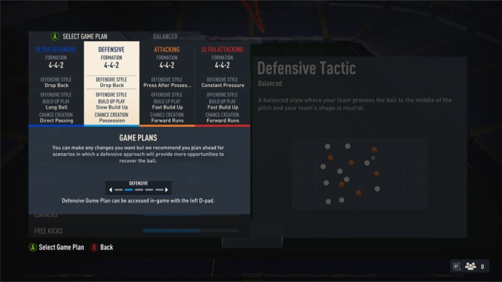 The game plan menu screen in FIFA 23.