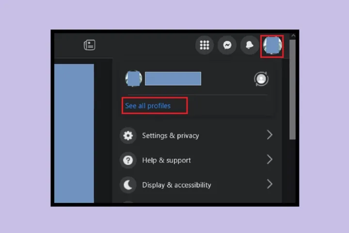 Selecting See All Profiles menu option on Facebook's desktop website.