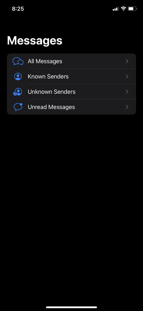 how to filter unknown senders ios message list