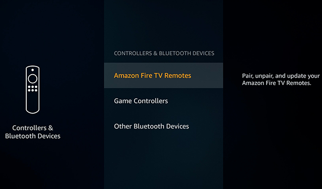 Configurações de Bluetooth do Fire TV.