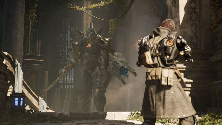 In The First Descendant, a large enemy approaches the player. 